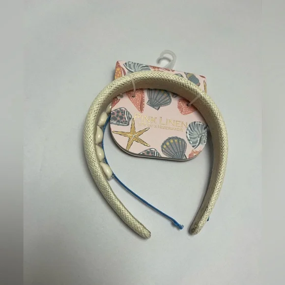 NWT ⚜️🐚⚜️ Pink Linen sea shells Hair Headband set of 2 - Picture 4 of 5
